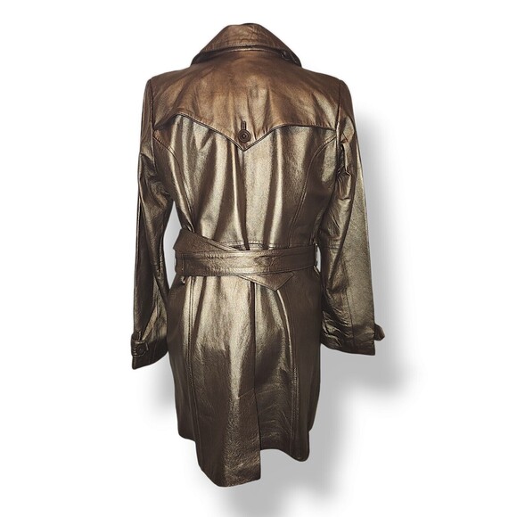 Metallic Bronze Gold LEATHER trench coat - Picture 7 of 7